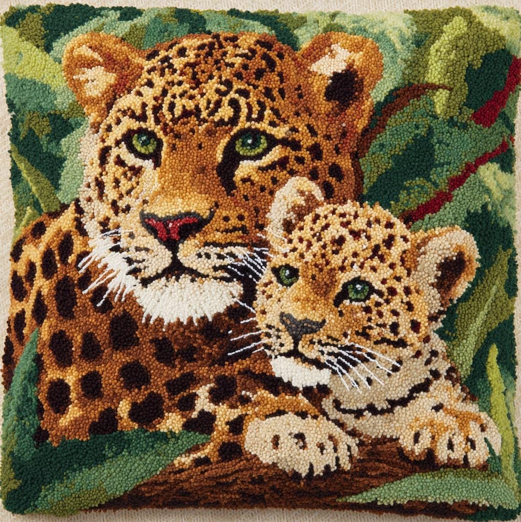 AxiangziK Latch Hook Needlecraft Pillow Kit,Leopard Mother and cub