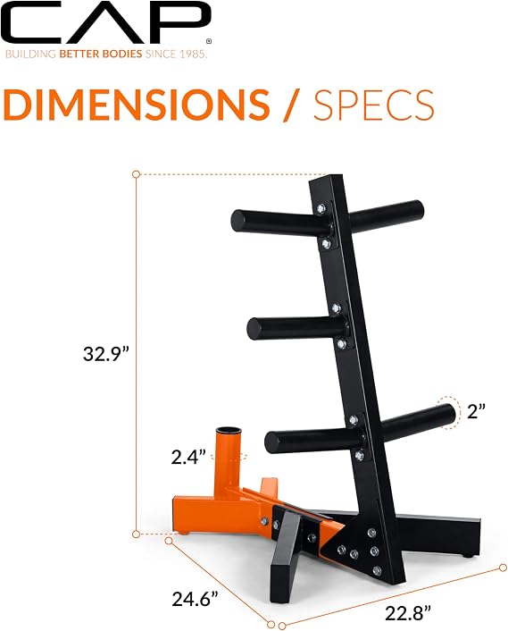 Cap Olympic Plate Tree Storage Rack for Weights & Barbells, Heavy-Duty Steel Weight Plate Organizer for 2-Inch Olympic Plates, Space-Saving Storage Rack, 300lb Capacity, Multiple Colors