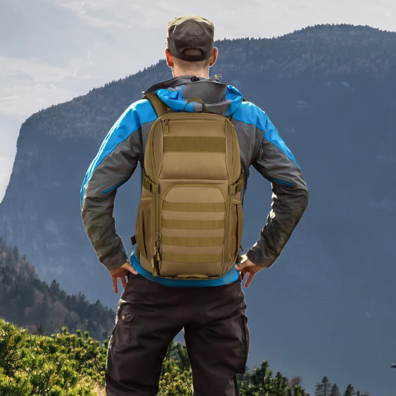 HUNTVP Sac à Dos Tactique Militaire 25L/35L avec Système MOLLE, Imperméable Multi-Poches Backpack Grande Capacité pour Randonnée Camping Voyage