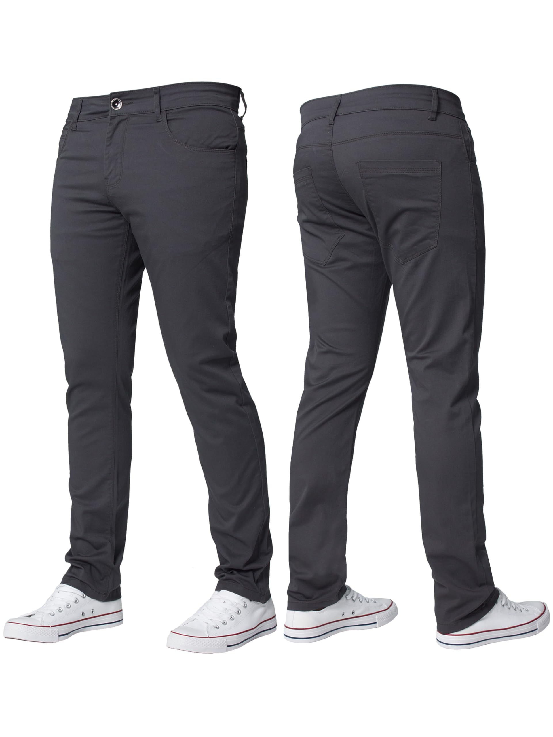 BRAND KRUZE Mens Stretch Slim Fit Chino Trousers Casual Work Jeans Pants KZ104 Grey 32W / 34L