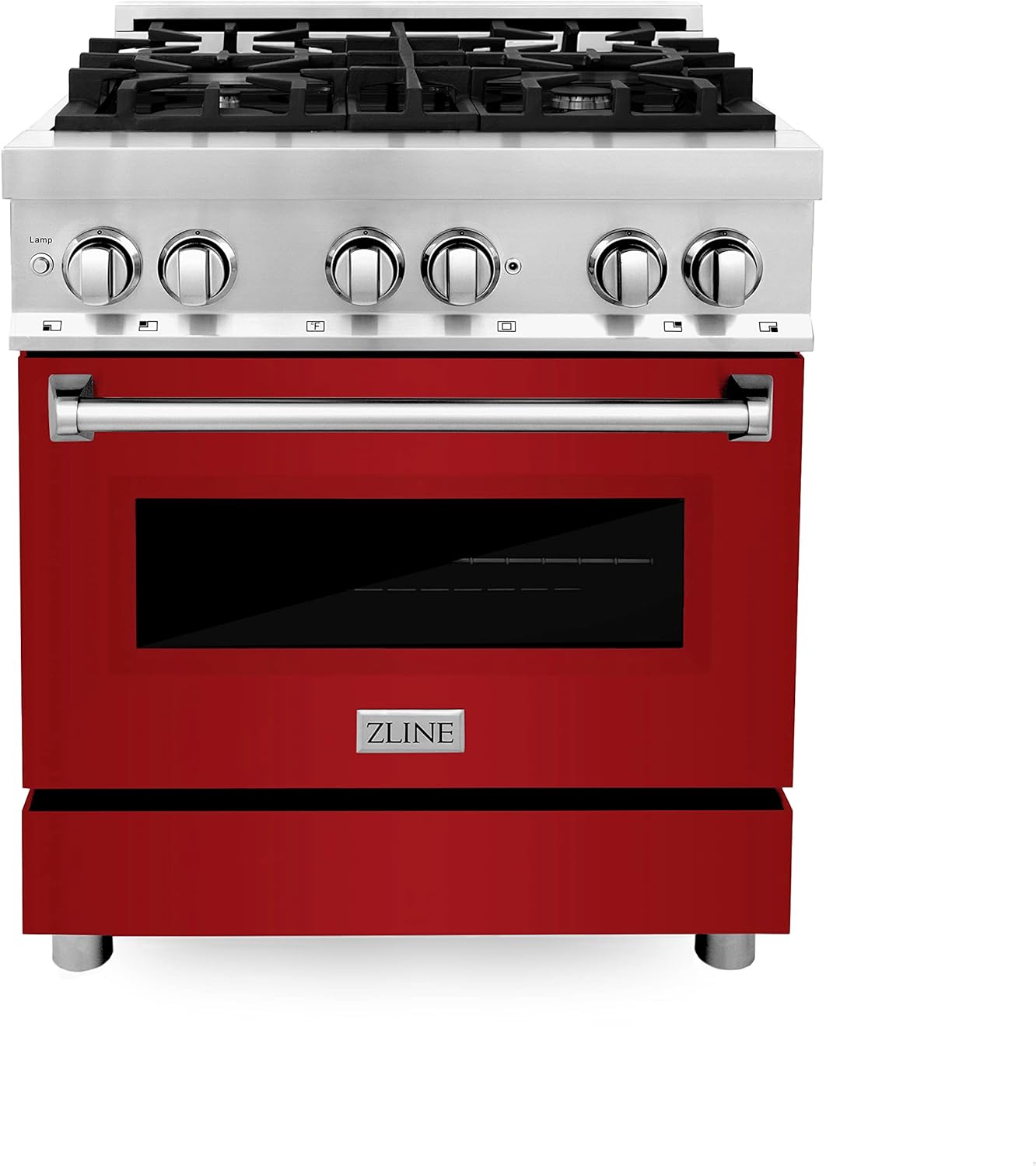 ZLINE 30 in. 4.0 cu. ft. Legacy Dual Fuel Range with 4 Burner Gas Cooktop and Electric Convection Oven in Stainless Steel and Red Gloss Door (RA-RG-30)