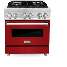 ZLINE 30 in. 4.0 cu. ft. Legacy Dual Fuel Range with 4 Burner Gas Cooktop and Electric Convection Oven in Stainless Steel and Red Gloss Door RA-RG-30