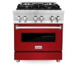 ZLINE 30 in. 4.0 cu. ft. Legacy Dual Fuel Range with 4 Burner Gas Cooktop and Electric Convection Oven in Stainless Steel and Red Gloss Door (RA-RG-30)