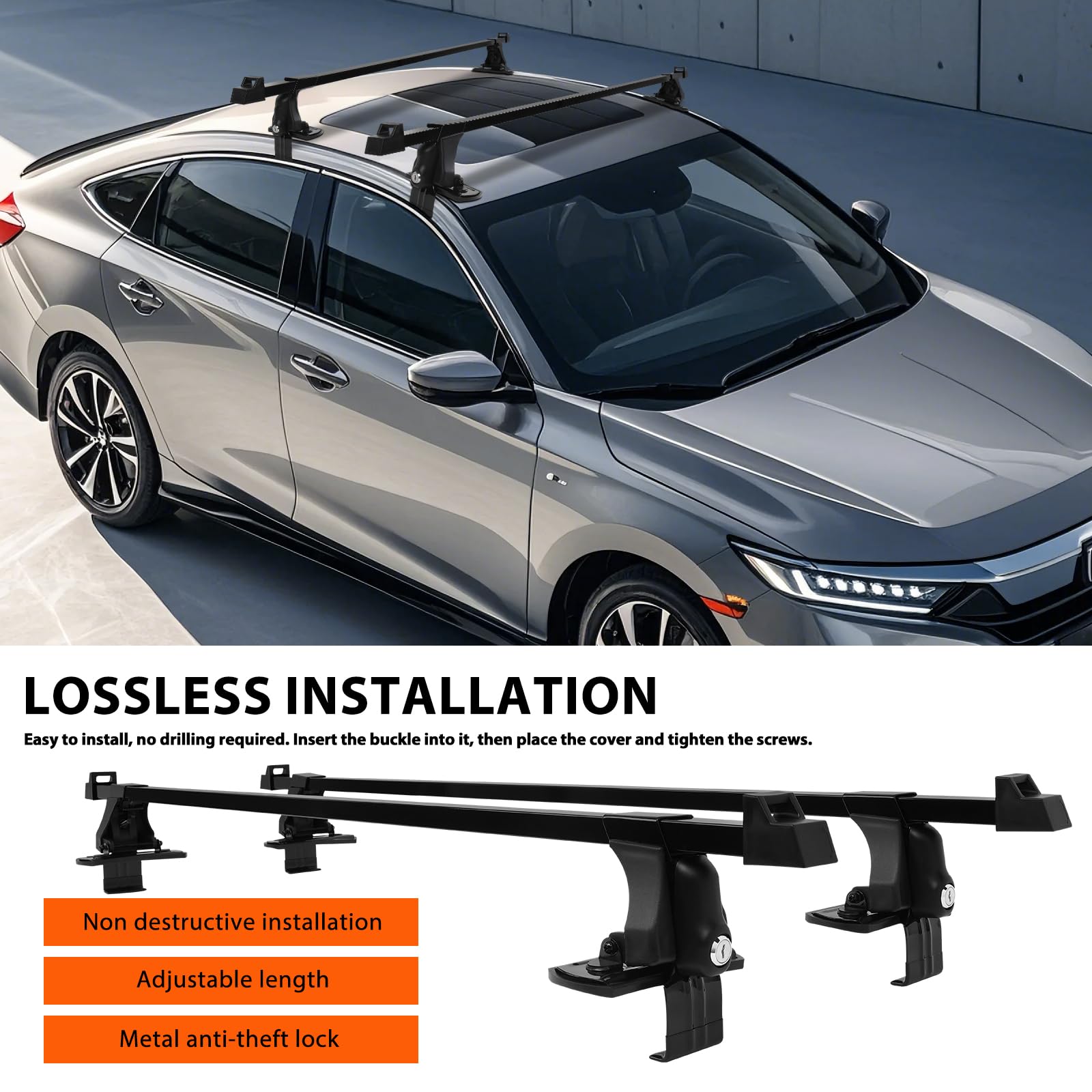 54" Universal Roof Rack Cross Bars,Car Top Roof Rack Cargo Bars with Anti-Theft Lock Adjustable,Luggage Cargo Carrier,165 lbs Load Capacity,Without Side Rail for SUVs,Vans,Sedans