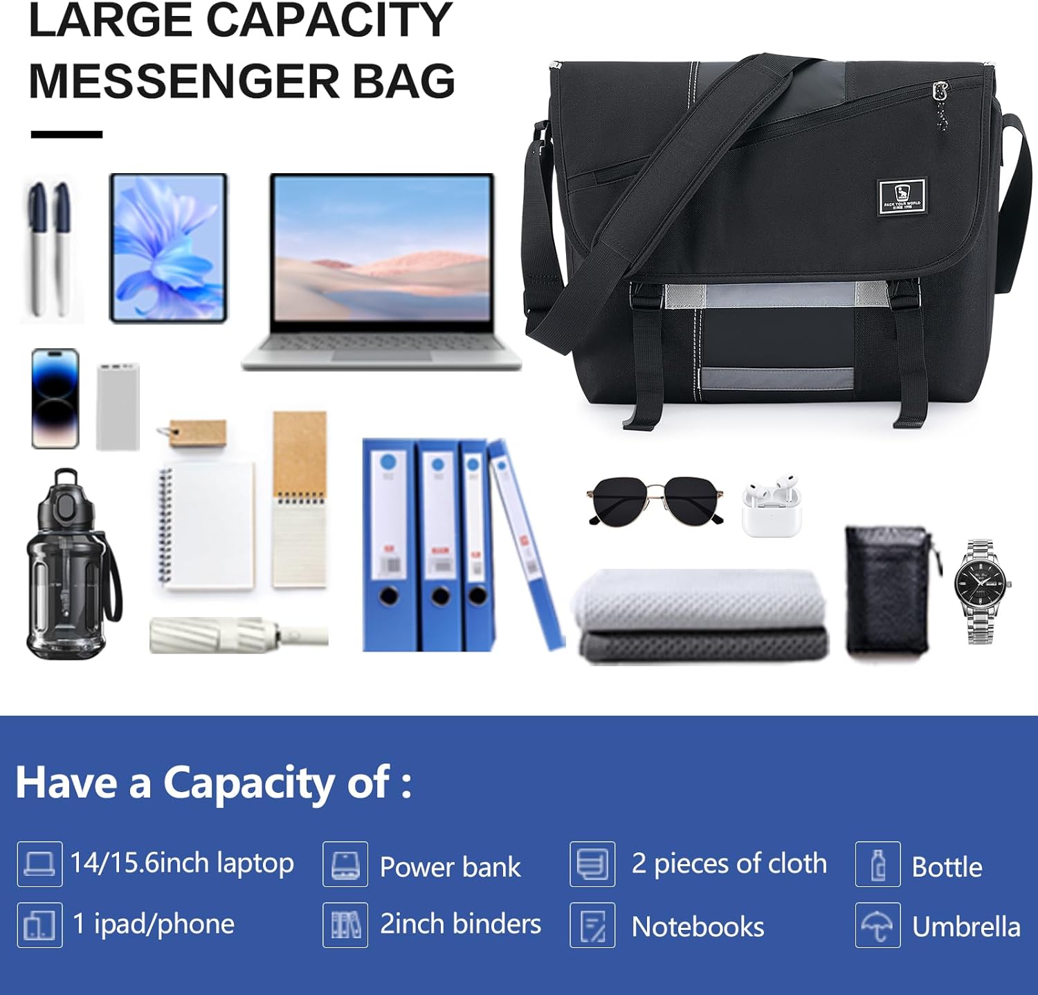 OIWAS Messenger Bag for Men, 14 Inch Laptop Crossbody Bags Women Casual Satchel Shoulder Bag College Travel Office Briefcase - Image 8