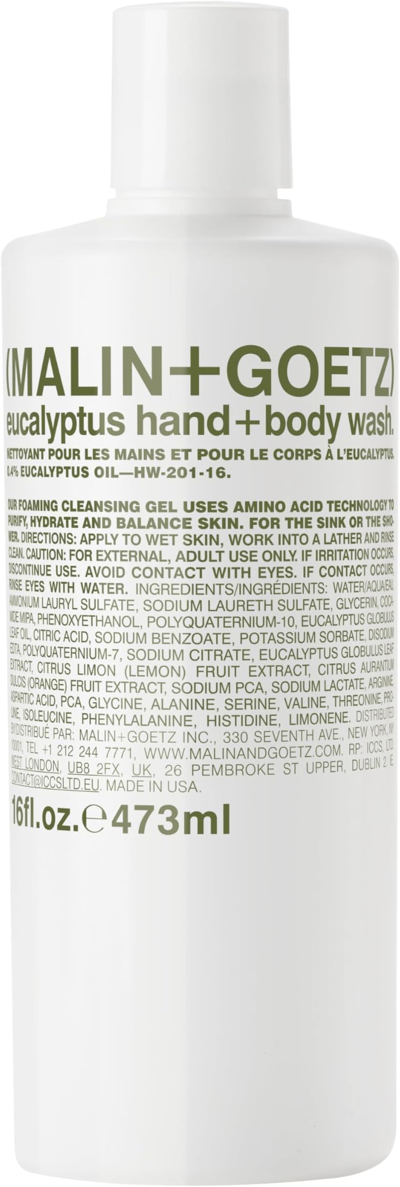 Malin + Goetz Eucalyptus Hand + Body Wash — natural cleansing, purifying, hydrating hand & body wash. all skin types, dry, irritated, sensitive. No stripping/irritation. Cruelty-free & vegan 16 Fl oz