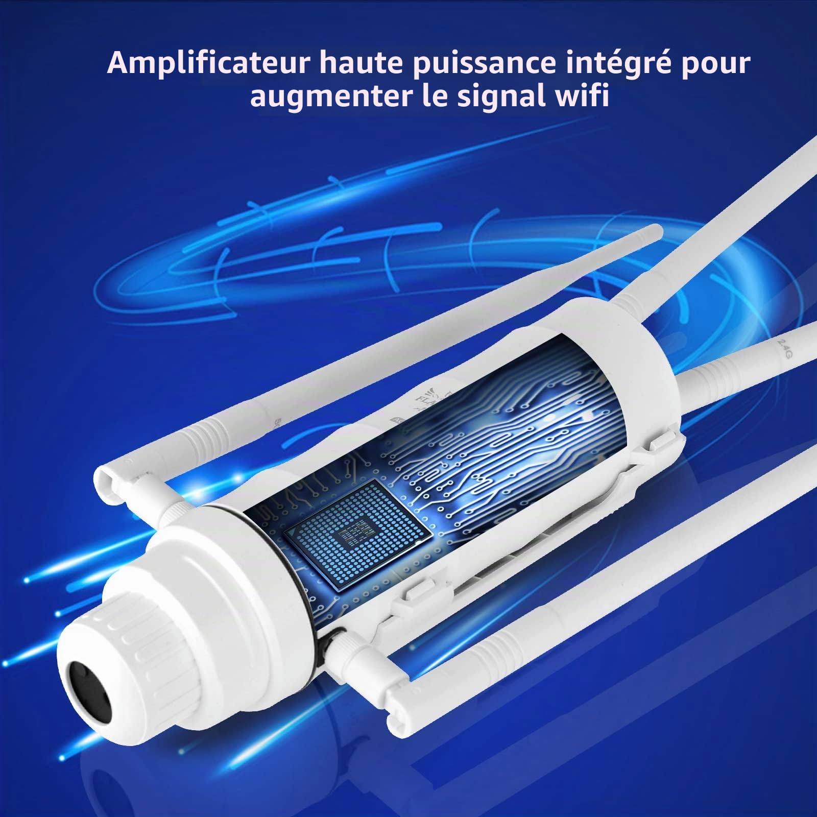 Répéteur WiFi Extérieur AC1200 Amplificateur WiFi Extérieur IP65 | Antenne WiFi Extérieur longue portée Double bande 2.4GHz 5GHz 4 antennes Répéteur WiFi pour caméra jardin garage terrasse