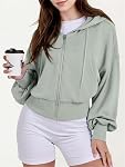 Oyamiki Surdimensionné Zip Up Hoodies pour femmes Drop Pockets Epaules Sweatshirts Automne Vestes Veste Automne Femme