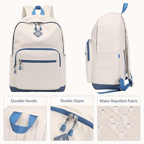 Vista 4 de Lohol Mochila clásica para la escuela, viajes, universidad, resistente al agua, Beige verde, Mochilas Daypack