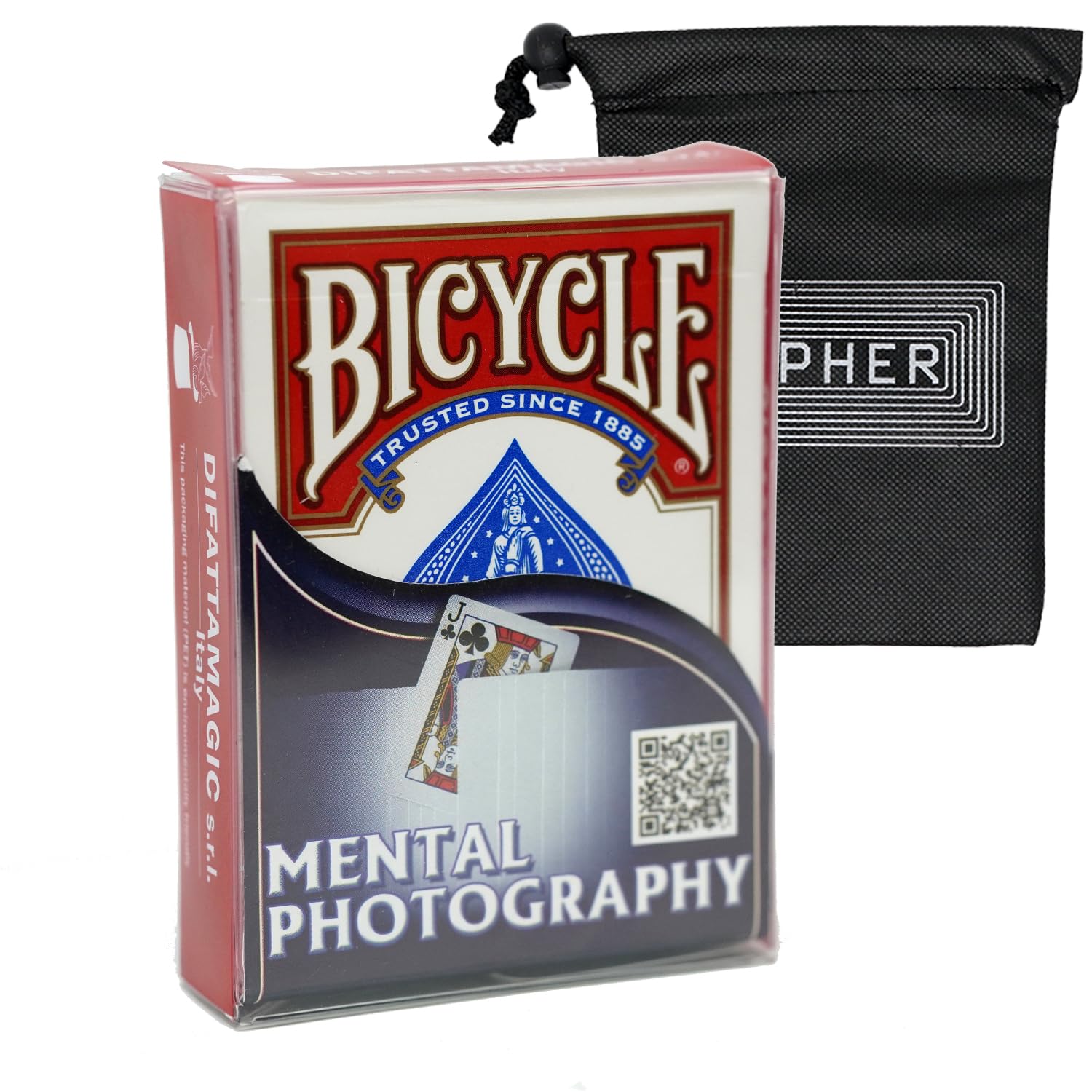Bicycle Mental Photography Magic Trick Deck - Amazing Easy Beginner Card Magic Trick - Includes Cipher Playing Cards Bag (Red)