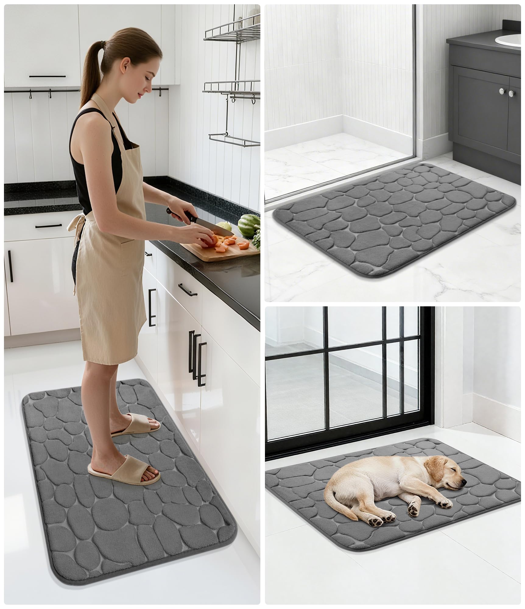 YIHOUSE Alfombra de baño de espuma viscoelástica, superabsorbente de agua, lavable a máquina (17 x 24 pulgadas, gris oscuro)