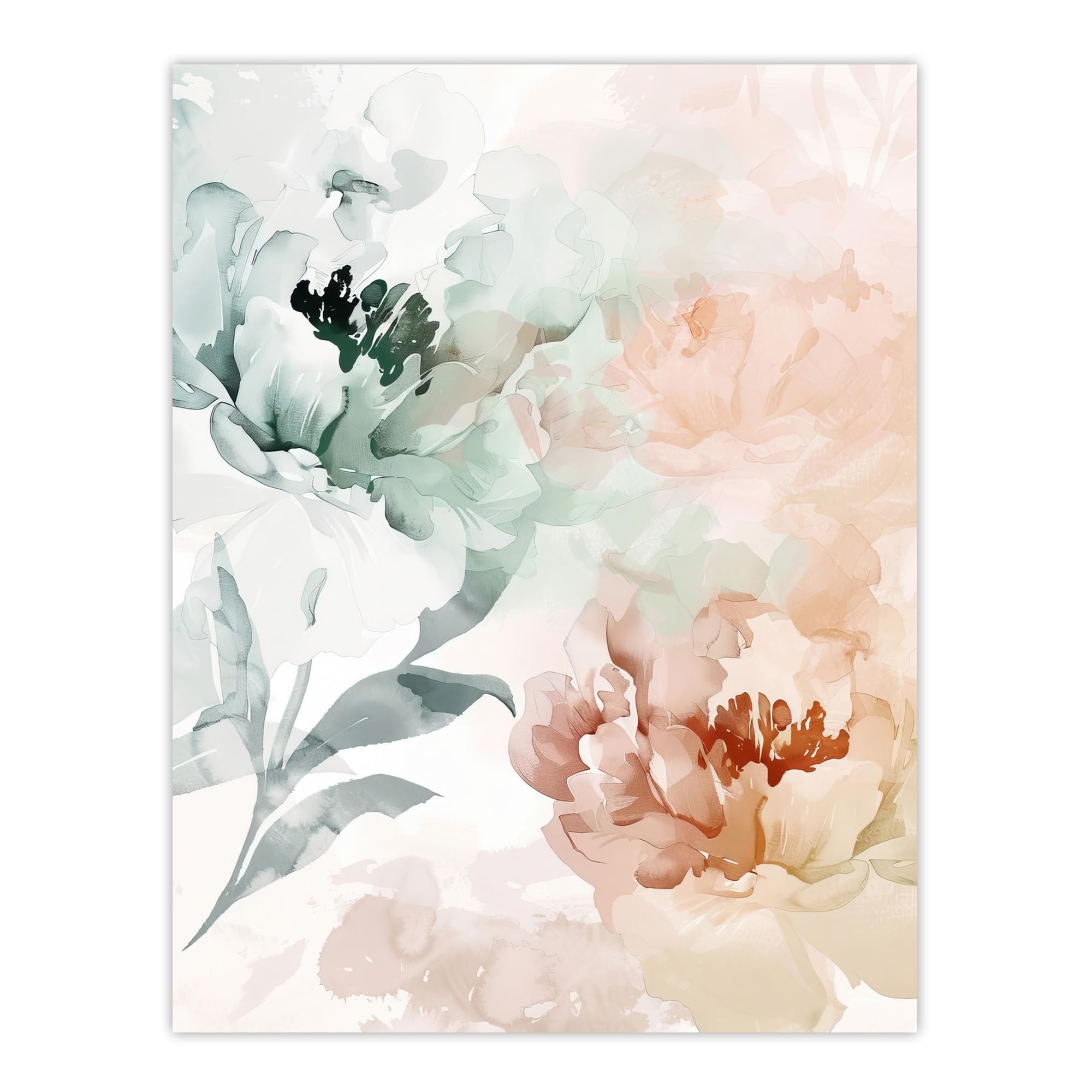 Artery8 Peony Flowers Watercolour Wall Art Print - W18" x H24"