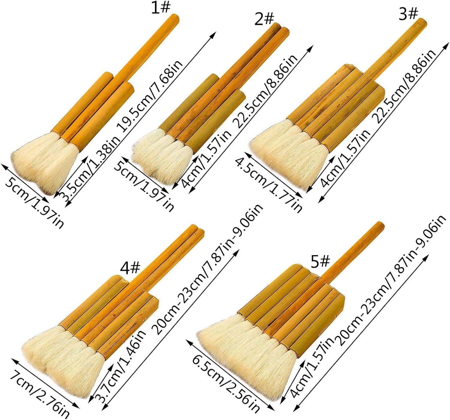 Flat Hake Brushes Soft Sheep Hair Hake Paint Brush Artist Painting Bristles Wash Brush for Watercolor Pottery Ceramic Wash