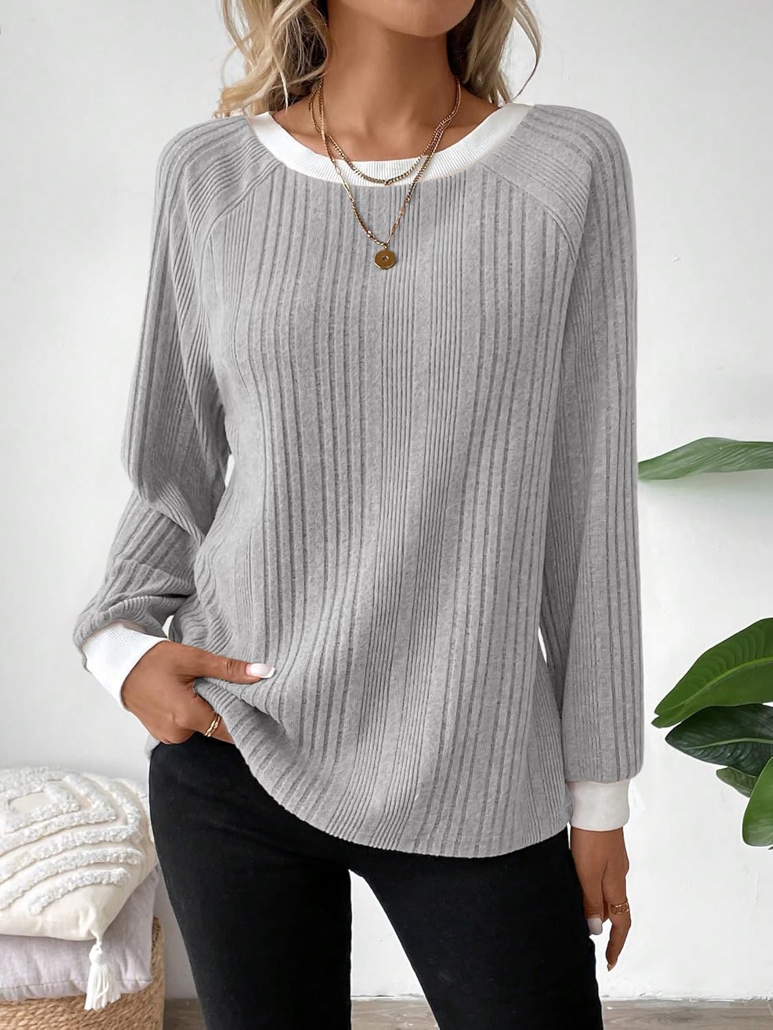 Womens Long Sleeve Shirts Crewneck Casual Tops Loose Fit Tunic Fall Fashion 2025 Blouses Clothing - Image 4