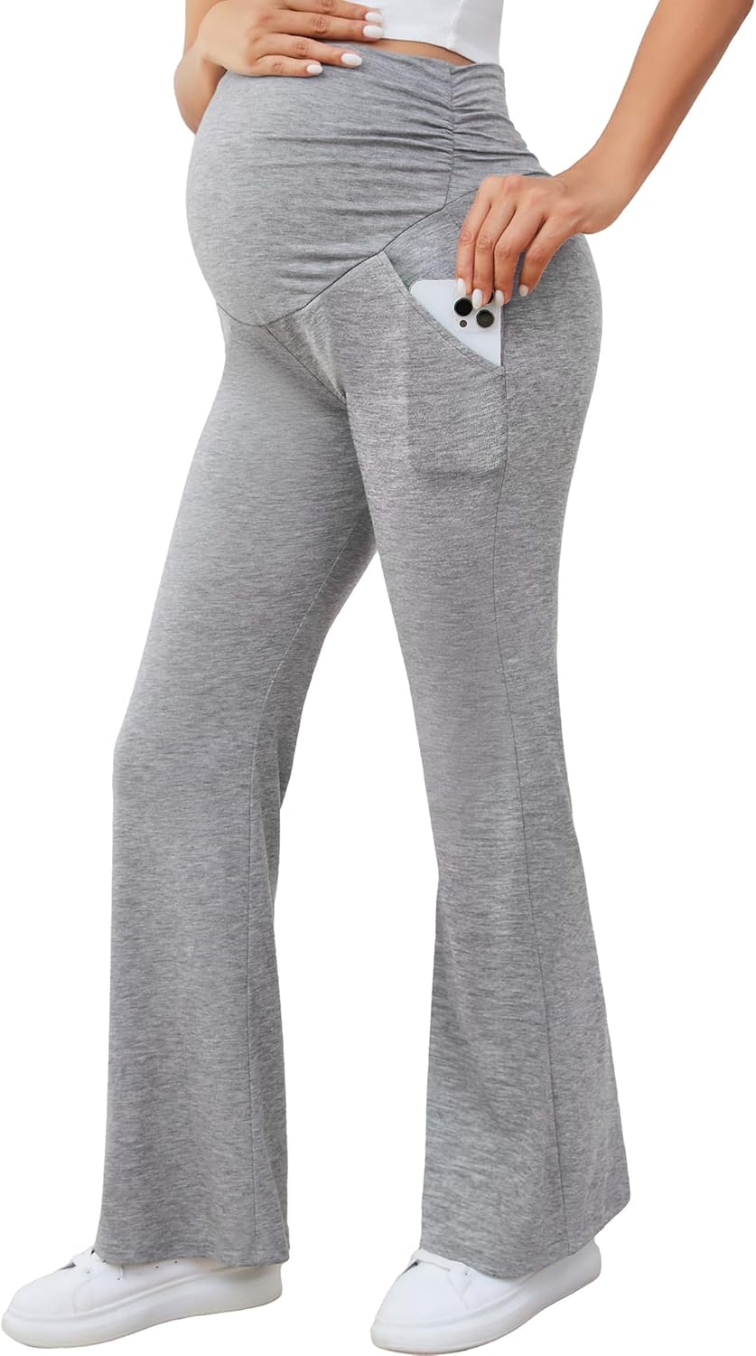 PACBREEZE Women's Maternity Flare Pants, Lounge Casual Pajamas Pants, Stretchy Bootcut Pregnancy Pants, S-XXL