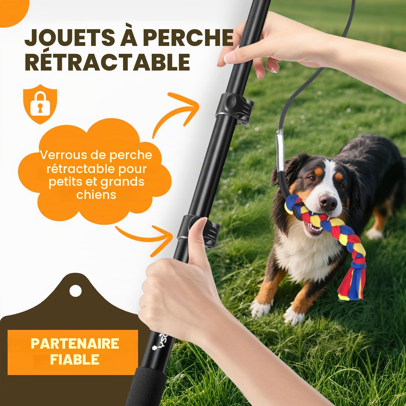 Ycozy Flirt Pole pour Chien, Teaser Extensible 103cm avec 3 Rechange Jouets de Corde Interactif pour Chien Tug Extérieur Exercice