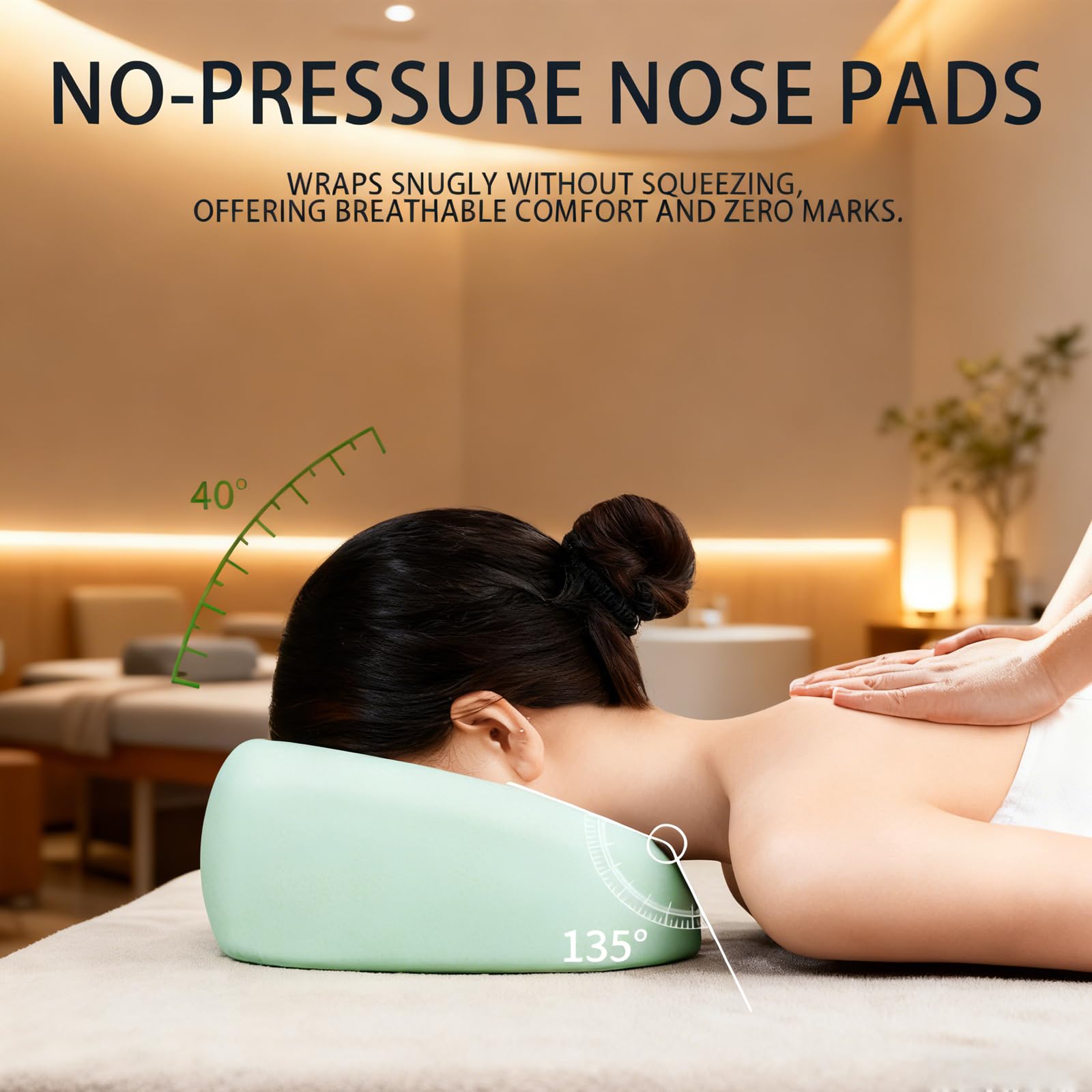 Almohada de Masaje Facial Boca Abajo con Agujero - Reposacabezas en Forma de U con Espuma Viscoelástica - Ideal para Camillas de Masaje, SPA, Salones de Belleza y Uso Doméstico. (Verde)