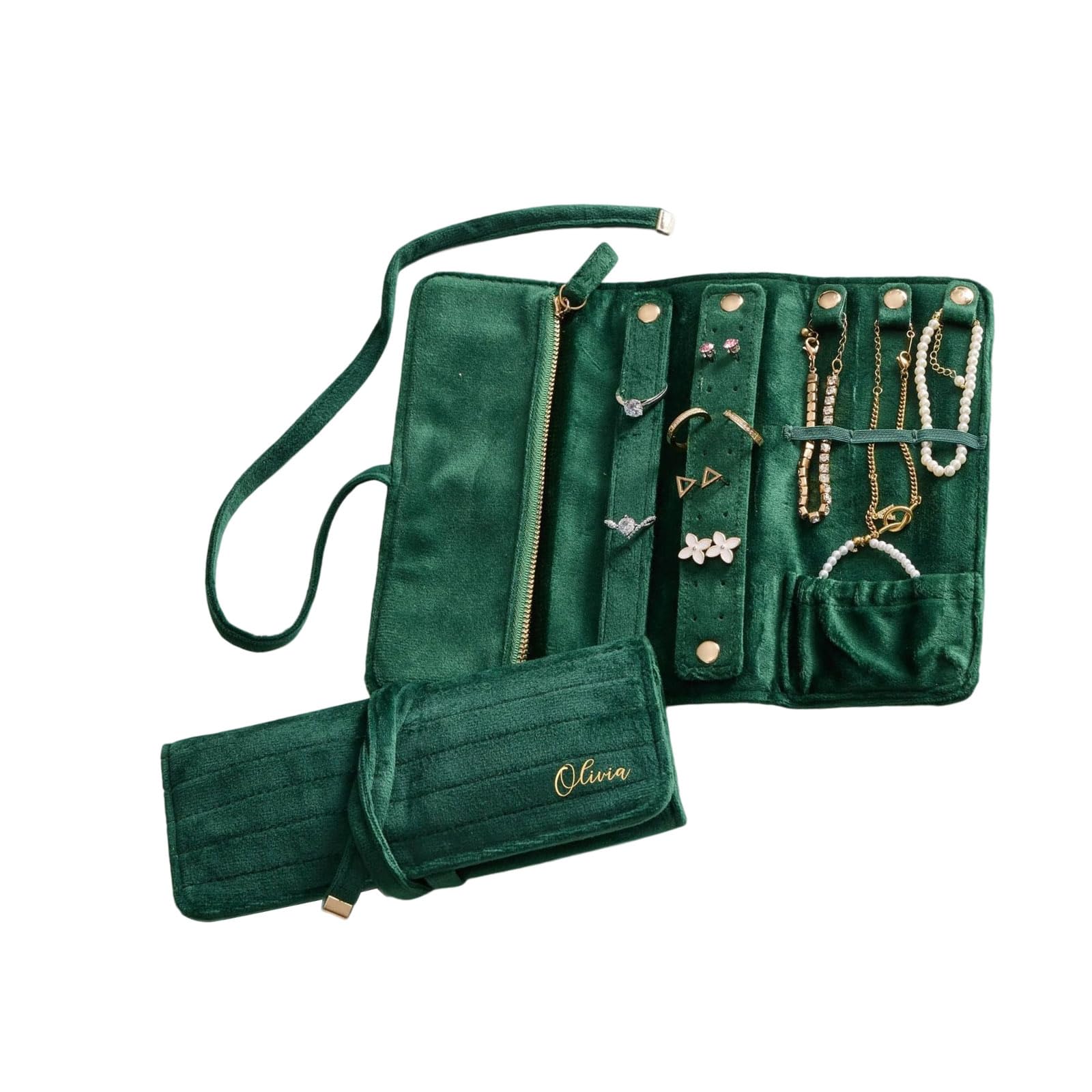 HZBB Flocking Jewelry Multi-Compartment Storage for Rings Earrings Necklaces Travel Wedding Foldable Jewelry Travel Pouches