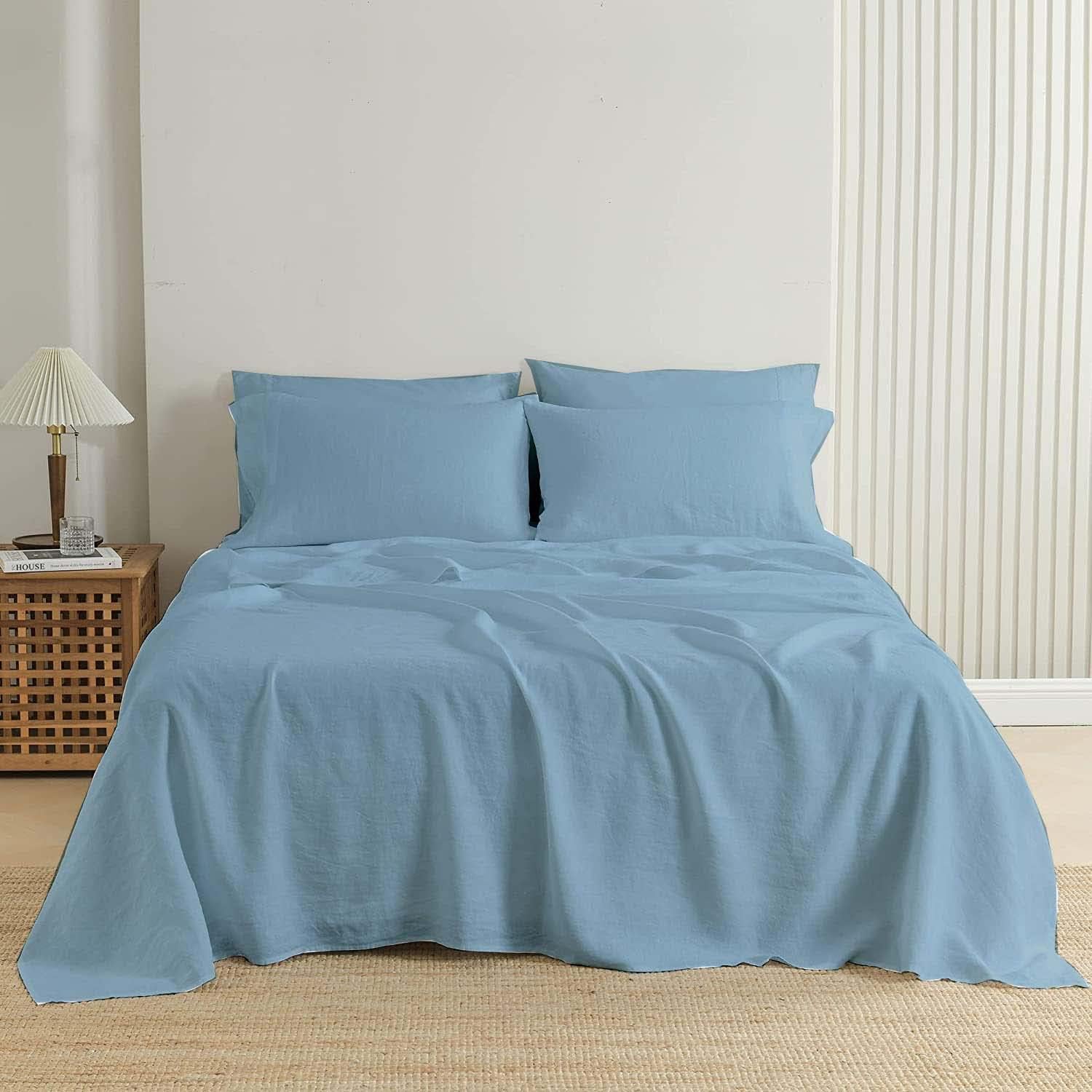 Queen Size Sheet Set- 6 Piece Sheet Set Queen-100% Egyptian Cotton, 400 Thread Count Queen Sheets-Hotel Luxury,Ultra Soft-Extra Deep Pockets-Easy Fit- Cozy Bed Sheets Queen-6 Pc Queen, Light Blue