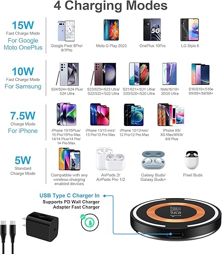 Miniatura 7 de Pixel 8a Cargador inalámbrico de carga rápida con PD 20 W USB C Bloque de cargador para Google Pixel 876, 15W magnético inalámbrico cargador para