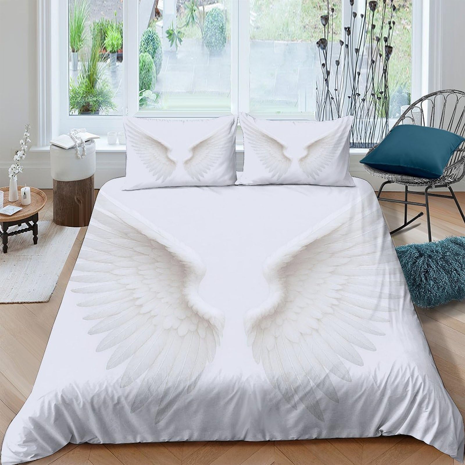 Ctjqhvkz Style-7 3D Printed Angel Wings Fitted Sheet Microfiber Soft White Feather Bed Cover For Bedroom Guest Room Decor Mattress Protection Single（135X200cm）