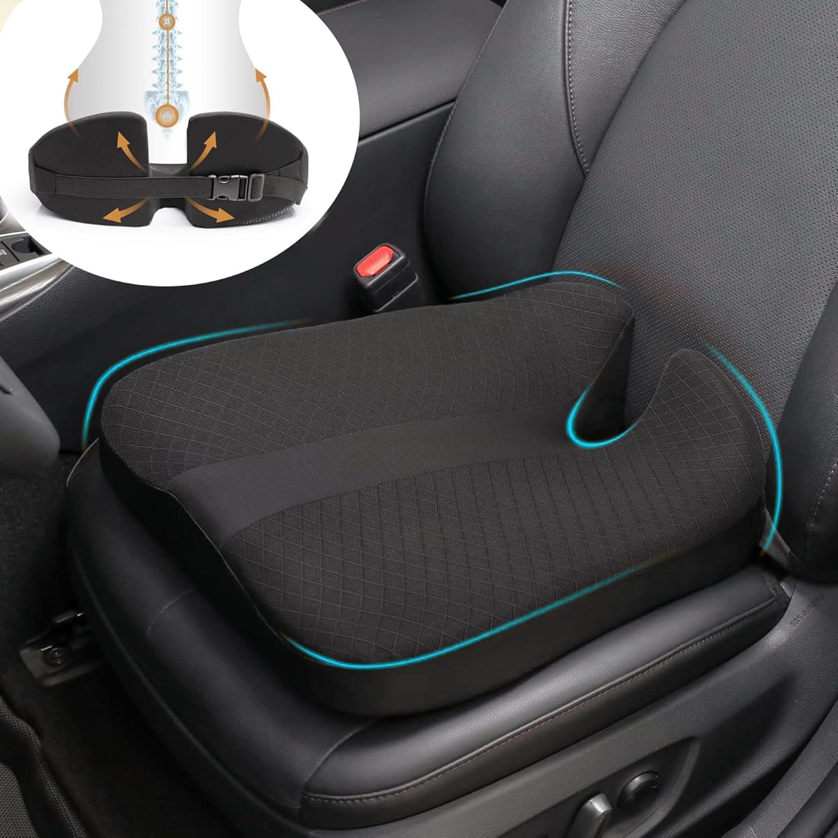 2024 Upgraded Car Seat Cushion Pad Foam Heightening Wedge, Coccyx Cushion for Tailbone Pain Lower Back Pain Relief Seat Cushion for Short People Driving, Truck Seat Cushion for Office Chair