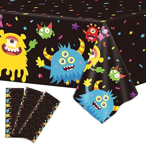 Gisgfim 3 piezas de suministros de mantel de fiesta de monstruo – Fundas de mesa de colores para decoración de cumpleaños, decoración temática de
