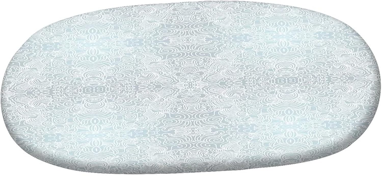 Oval Fitted Patio Table Cover Tablecloth, Floral Elasticized Polyester Table Cover,Swirled Flower Lines Abstract Victorian Retro Rococo Print Fitted Table Cloth, Fits Oval Tables up to 36" x 48"