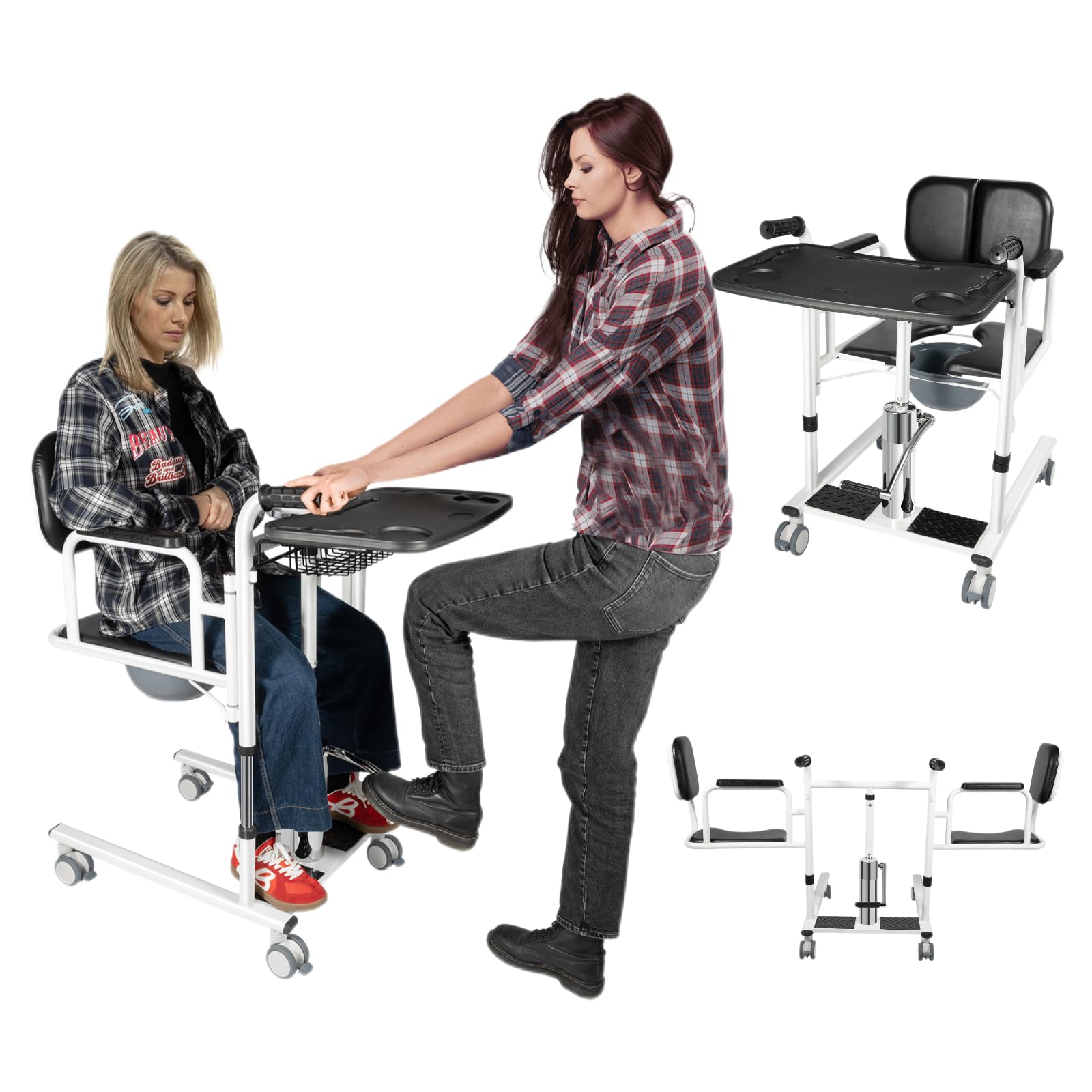 Silla De Transferencia HidráUlica Estrecha 51 Cm para Pacientes, Elevador 150 Kg, Asiento 180°, Silla De Ducha Y WC para Movilidad Reducida En Hogar Y Hospital