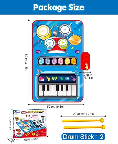 Miniatura 6 de Juguetes para niños de 1 año, tapete musical para bebé con piano y tambor, volumen ajustable, juguetes para niños de 12 a 18 meses, regalos de