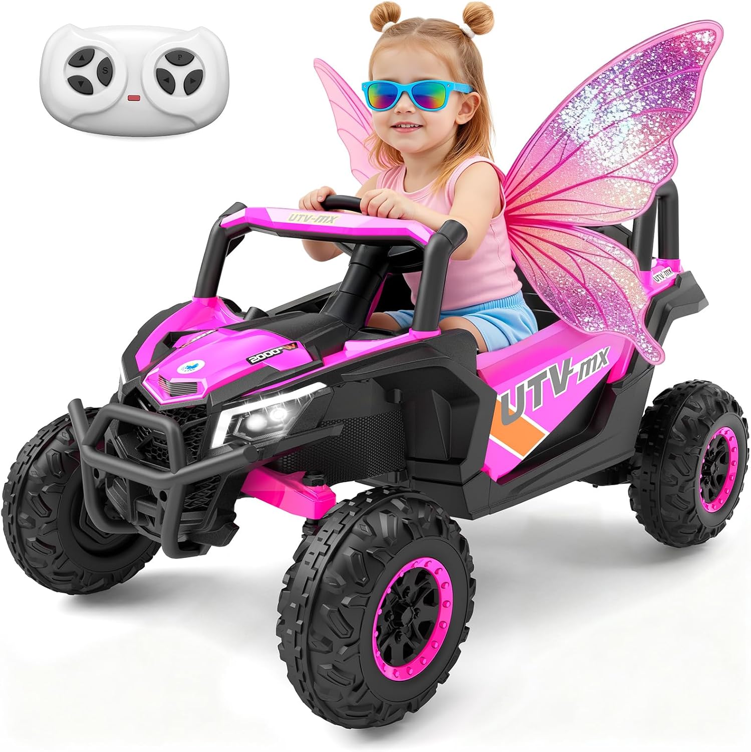 12V Ride on Car Truck, Power Wheels with Parent Remote Control, Shock Absorbers, Bluetooth, Music, Led Lights, Ride on Toy for Kids Ages 3-8, Pink UTV for Girls