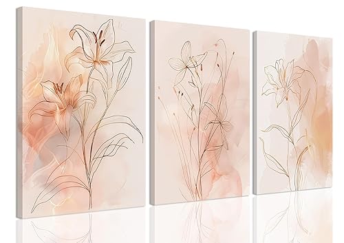 Fetyiu 3 Piece Boho Wall Art Floral Canvas Art Prints