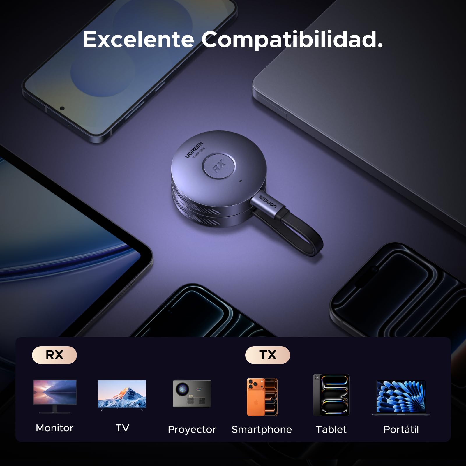 UGREEN Trasmettitore e Ricevitore HDMI Wireless USB C TX HDMI RX Magnetico 1080P 60Hz 50M Plug Play 5G WiFi Trasmissione PD 30W Compatibile con iPhone 17 Pro Max Air 16 Macbook Air Pro iPad Monitor