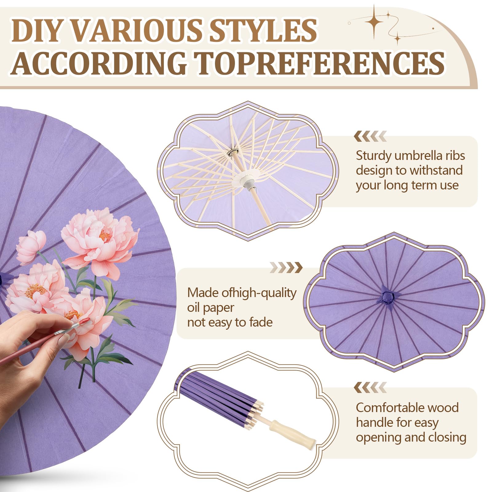 Sanwuta Papier-Sonnenschirme, chinesisch, japanisch, handgefertigt, Ölpapier, Sonnenschirm für Hochzeit, Brautparty, Foto-Requisiten, DIY-Dekoration, Gartenpartys, Teepartys, Dekorationen, 8 Stück