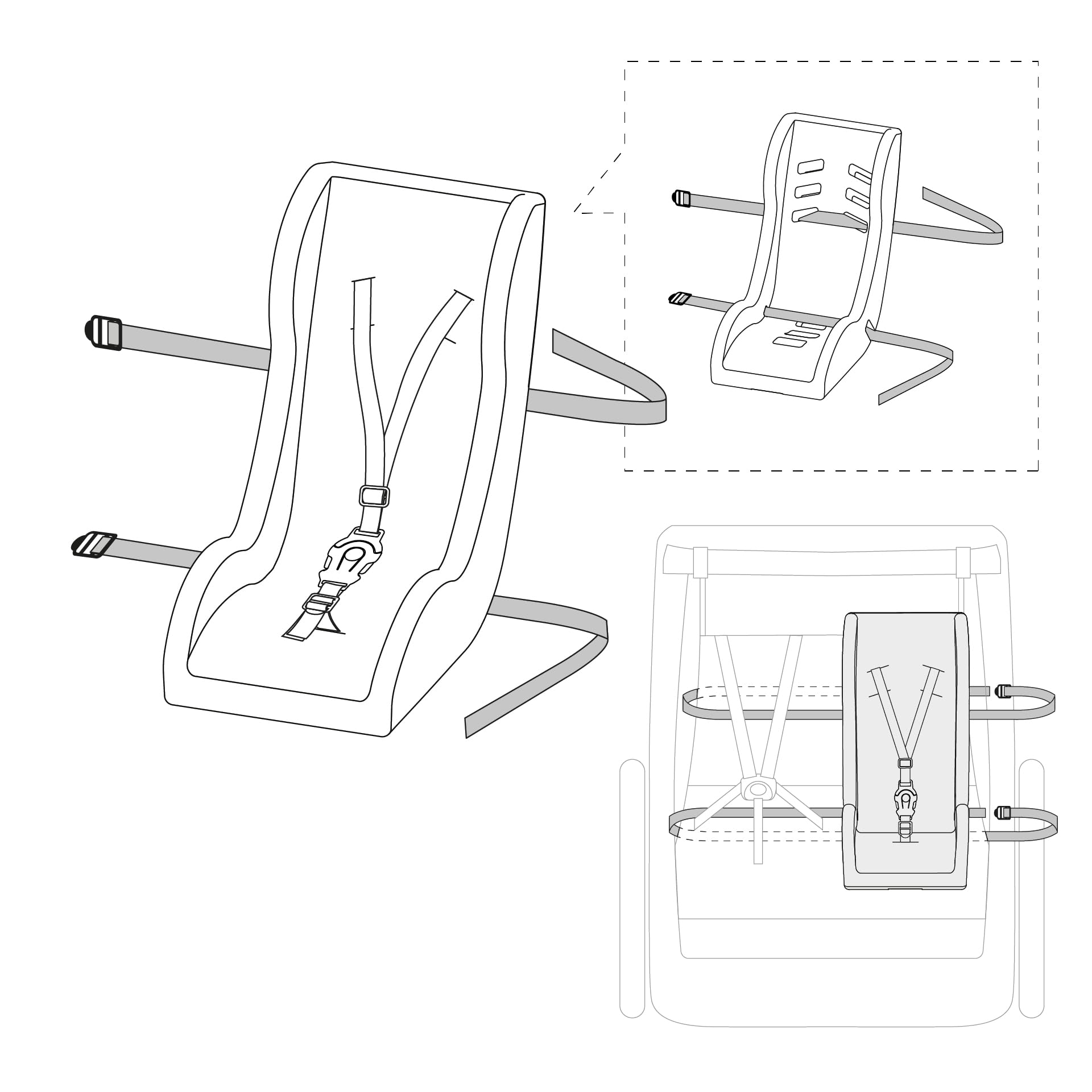 POLISPORT 8015000025 – Sangles de Fixation pour Remorque, Poussette et Vélo Cargo – Pièce de Rechange Compatible avec Le Réducteur de Siège Mini Pelican, Noir