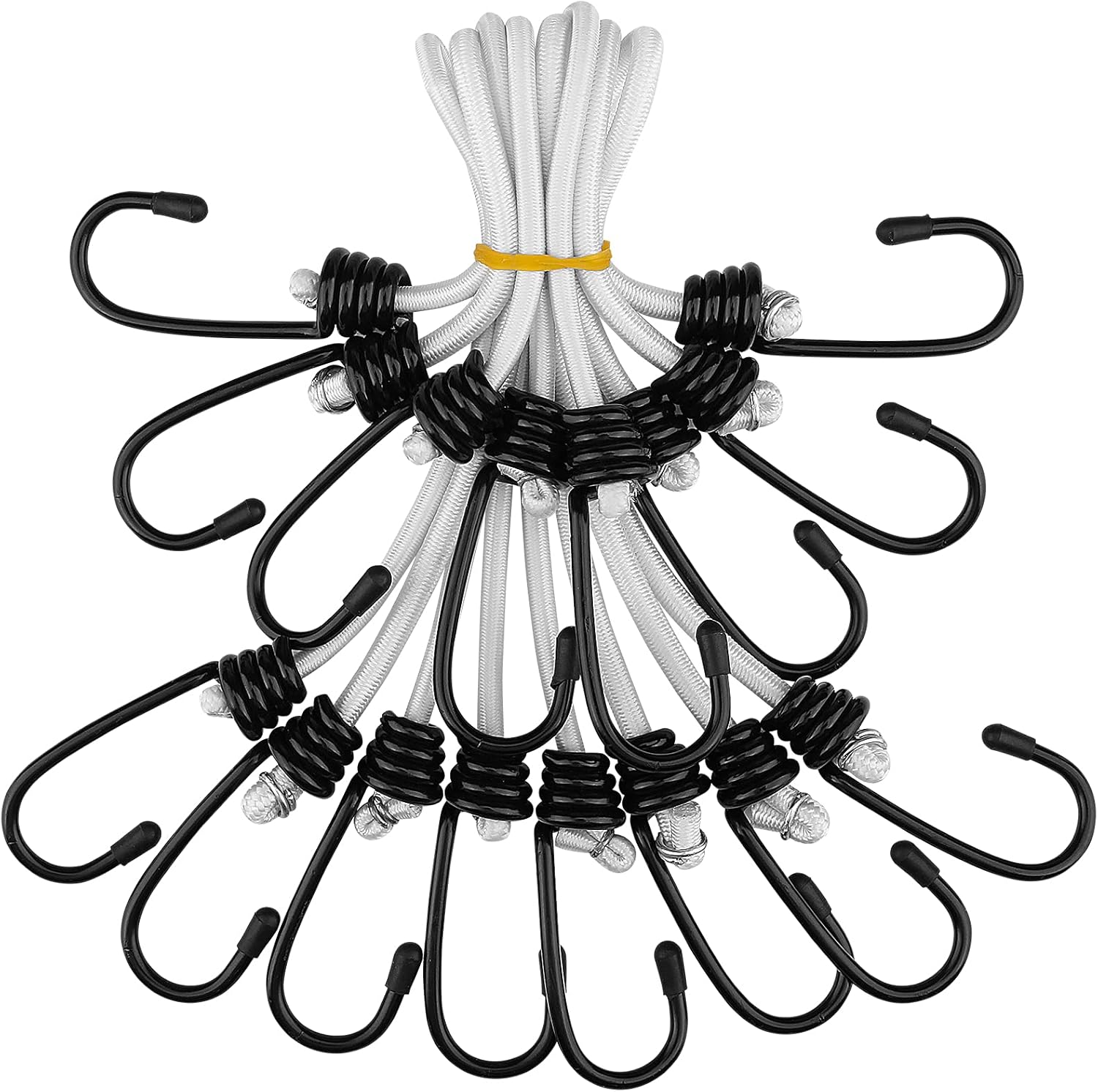 ZHOUBIN 9 inch Mini Short Black Bungee Cords with Hooks, 12 Pcs