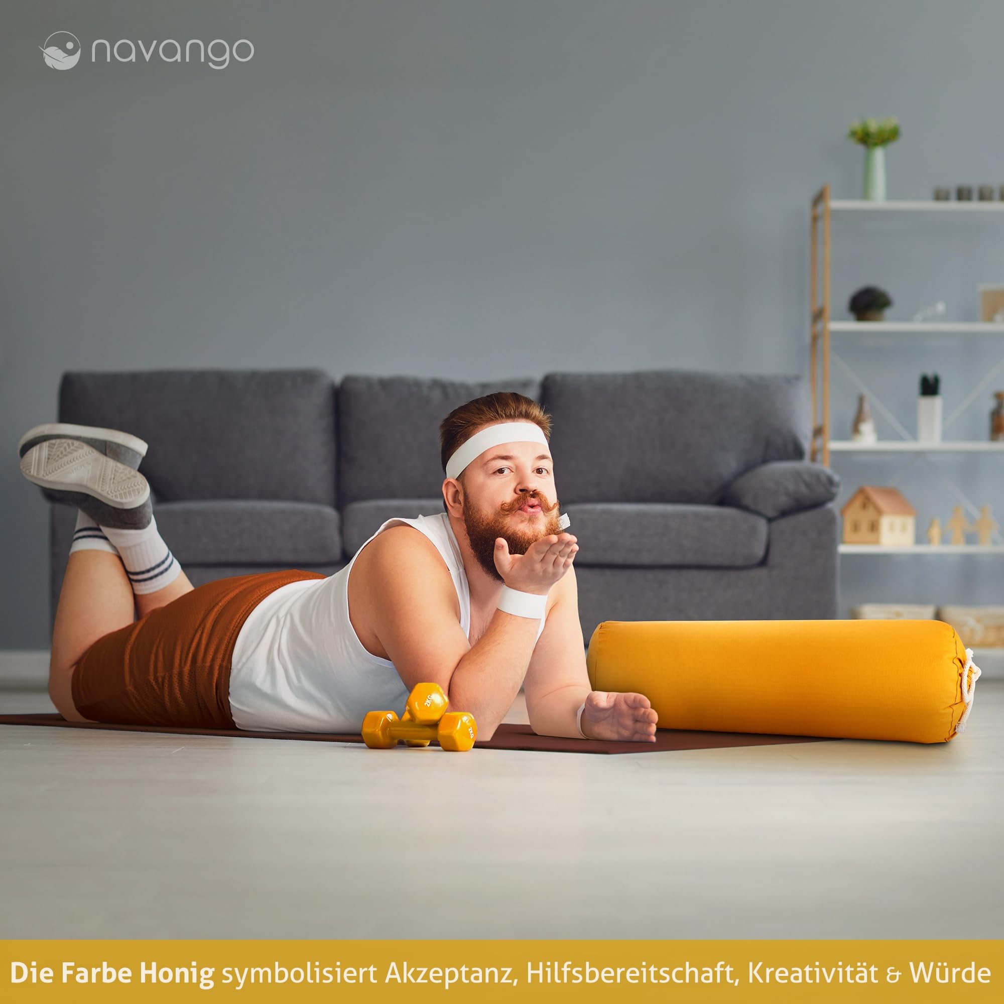 Yoga Bolster – Handmade in Germany, 24cm x 64cm | Yoga Rolle mit praktischem Tragegriff, 100% Dinkelspelz Füllung, Waschbarer Bezug 100% Baumwolle