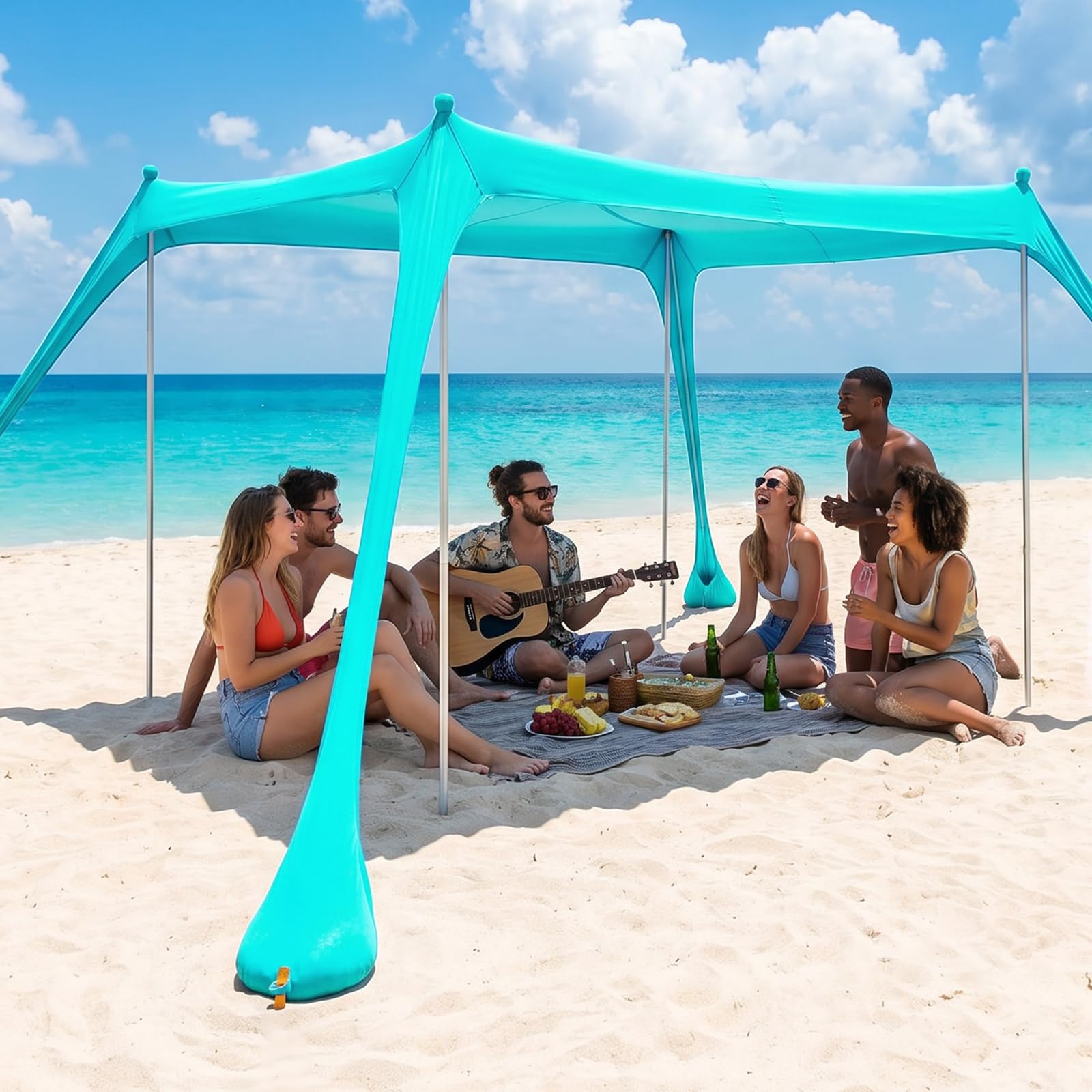 UPF50+ Strandzelt 3m x 3m Sonnenzelt mit Sandschaufel & Erdnägeln für Strand Camping Angeln