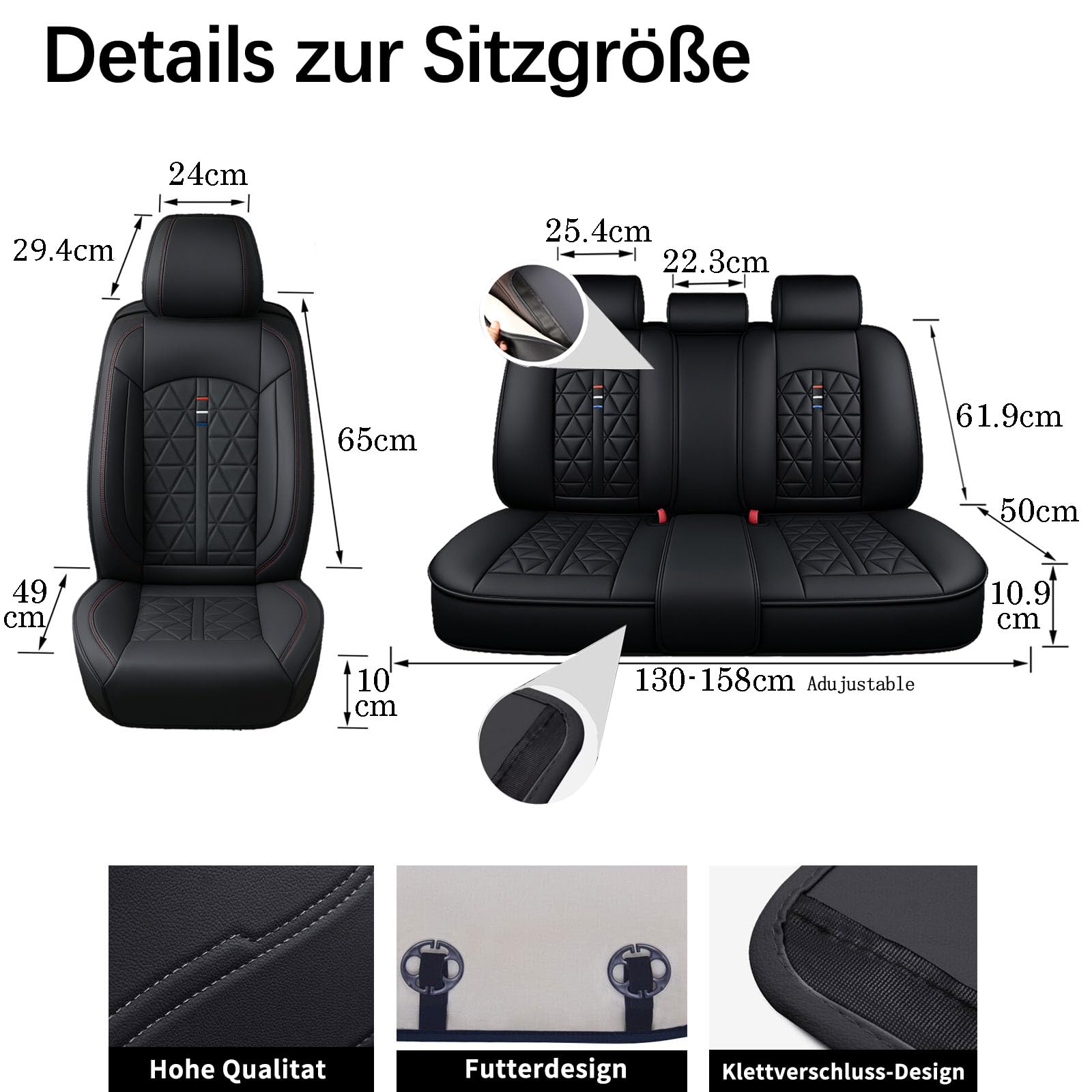 5-częściowy komplet pokrowców na fotele samochodowe, uniwersalny zestaw kompletny, pasuje do Skoda Fabia Octavia Rapid Spaceback Superb Yeti, czarny – pokrowce na fotele z PU skóry (kompletny
