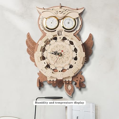 Miniatura 4 de ZUNPINSPACE Rompecabezas de madera 3D con reloj de búho para adultos, rompecabezas 3D de arte de madera, juego de bloques de construcción para
