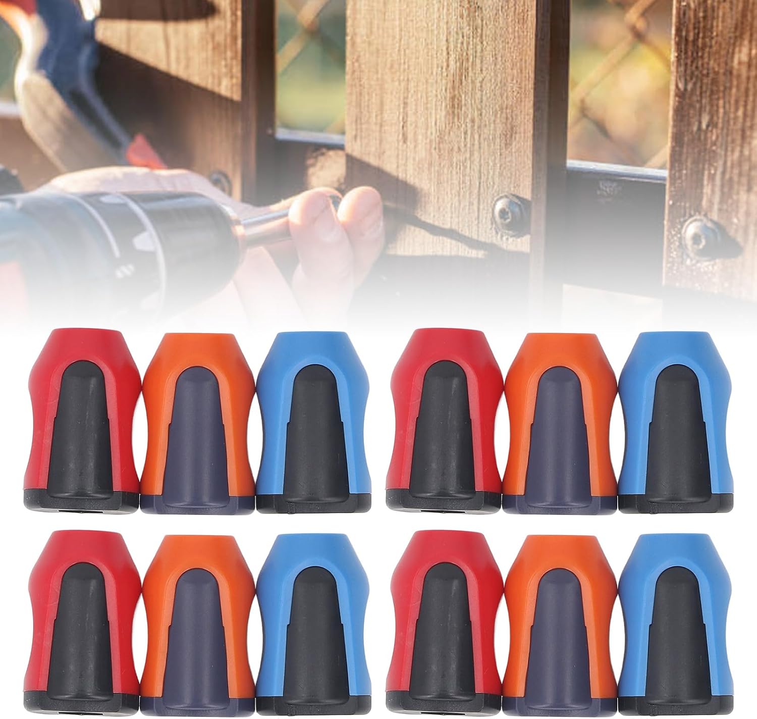 Magnetic Screw Rings ABS Plastic Hexagonal Bit Holders Secure Magnetic Suction for Screwdriver Bits Red Yellow Blue 12PCS