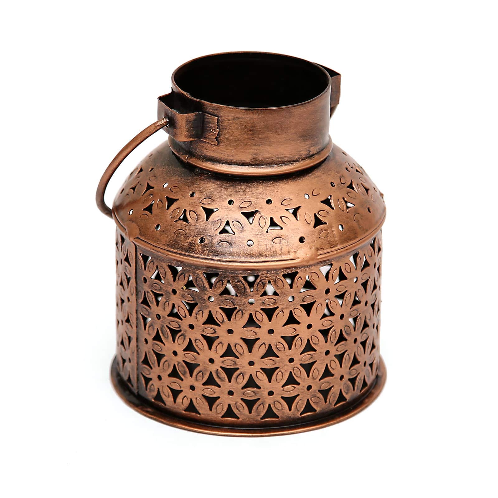 Home Evolution Vintage Copper Metallic Lantern with Handle with Flat Base for Tea Light candles