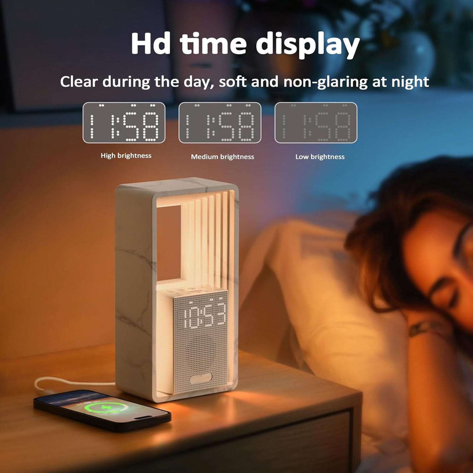 Sonnenaufgangswecker mit Nachtlicht, Dimmbares Display, Einschlafhilfe-Töne, automatische Abschaltung, USB-Ladeanschluss, ideal für zu Hause oder auf Reisen
