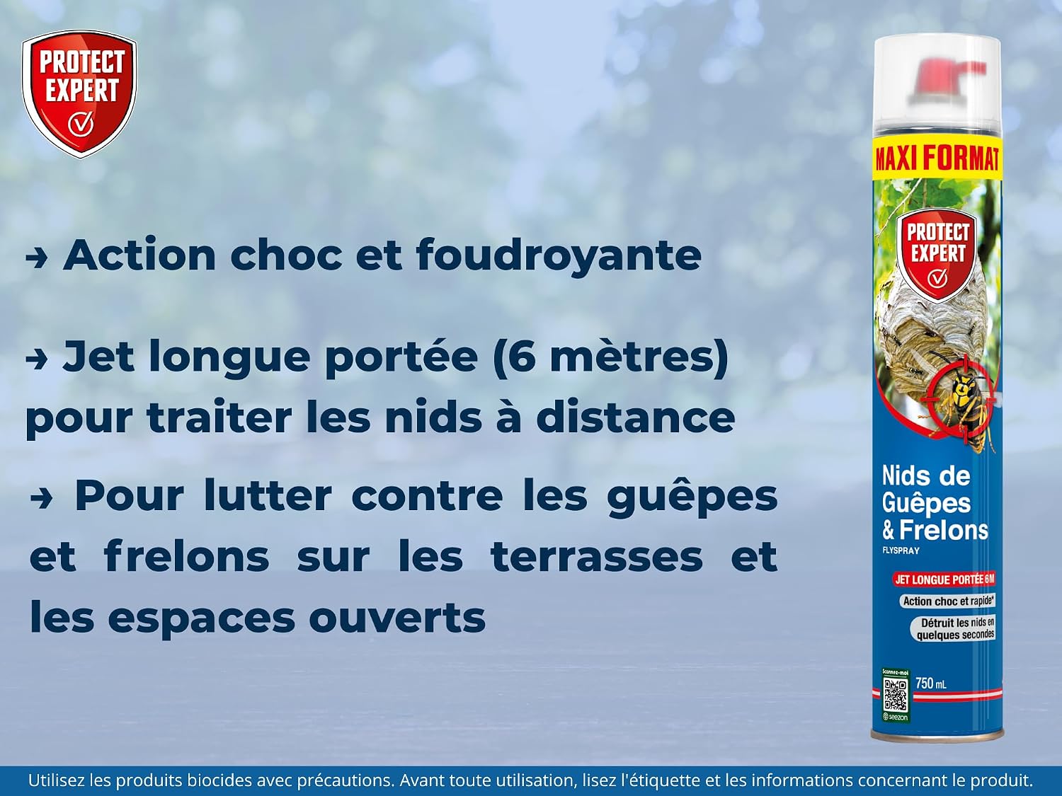 PROTECT EXPERT Aérosol pour Nid de Guêpes & Frelons Asiatiques - 750ml | Mousse - Jet Longue Portée Jusqu'à 6m - Traitement à Distance - Action Choc & Foudroyante - GUEP750 — vue 4