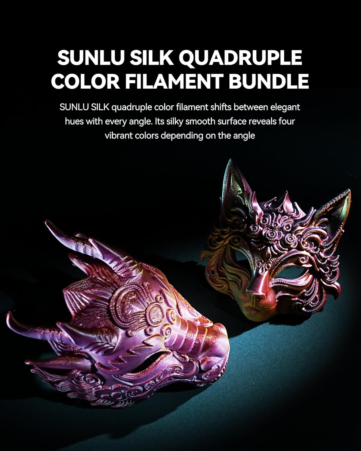 SUNLU Silk Quadruple Color PLA Filament Bundle Muticolor, Neatly Wound Shiny Silk 3D Printer Filament 1.75mm ±0.02mm, Individually Vacuum Packed, 0.25kg per Spool, 1kg in Total, 4 Pack.