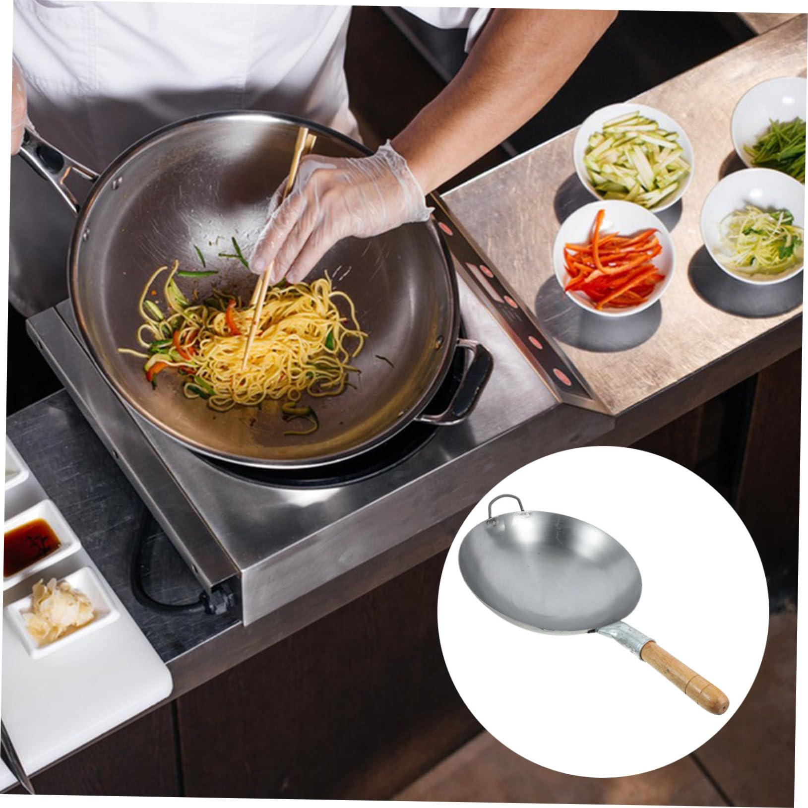 SOIMISS Wok für Zuhause mit Holzgriff aus Eisen Antihaftbeschichtet für Gasherd Geeignet Robuster Topf zum Braten für Bbq