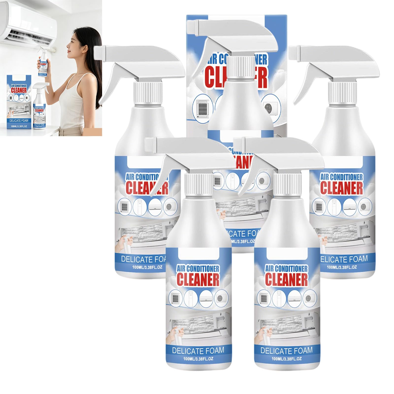 Klimaanlagenreiniger, Entlüftungsreiniger, AC-Spulenreiniger, Reinigungsspray Fensterklimaanlagen, multifunktionales Reinigungsspray, das kein Abspülen erfordert, Reiniger für Autoklimaanlagen. (5PCS)