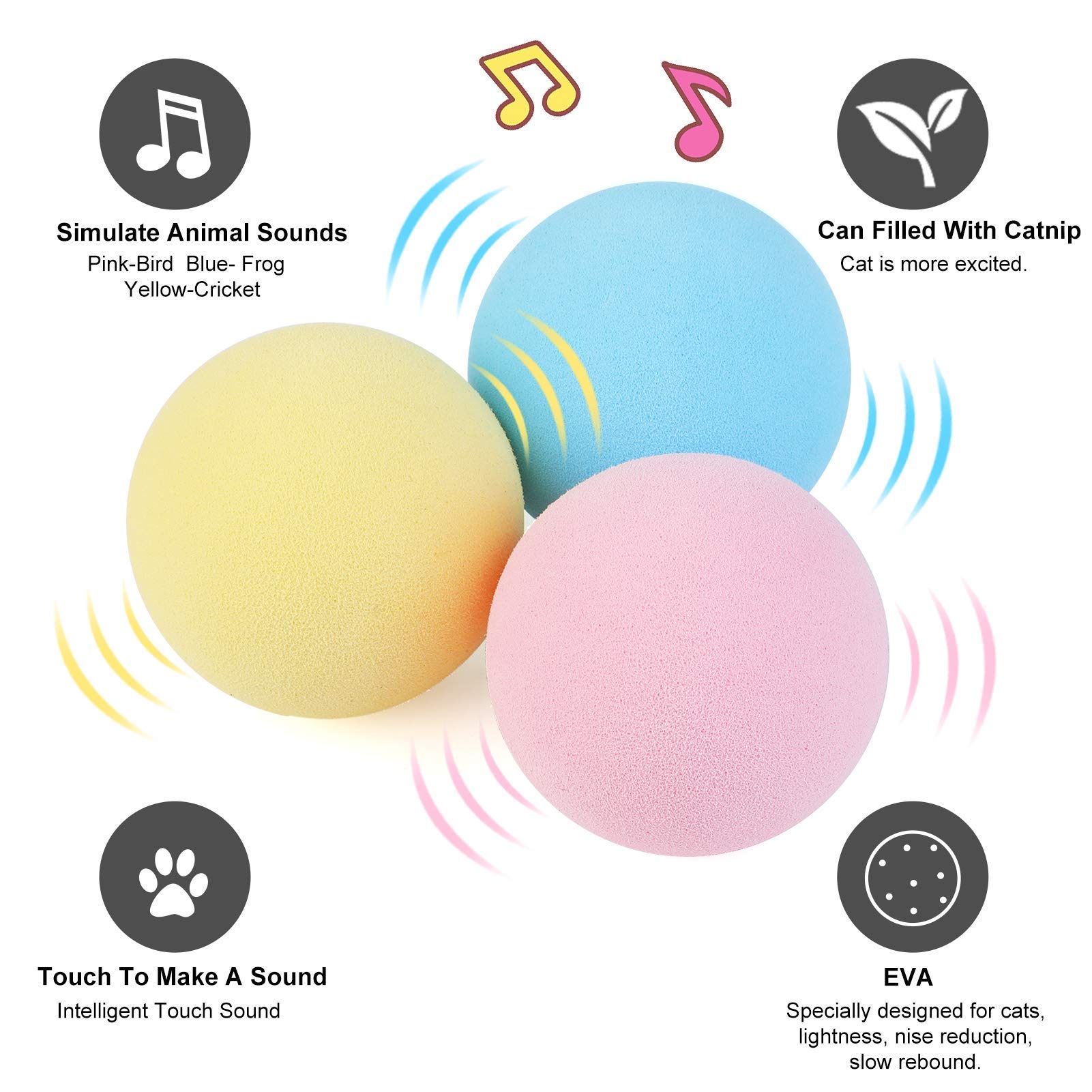 Jouet intelligent pour chat - Balle interactive pour chat - Jouet de dressage pour chat - Jouet couineur pour chat - Jouet pour chaton (cricket jaune, matériau EVA)