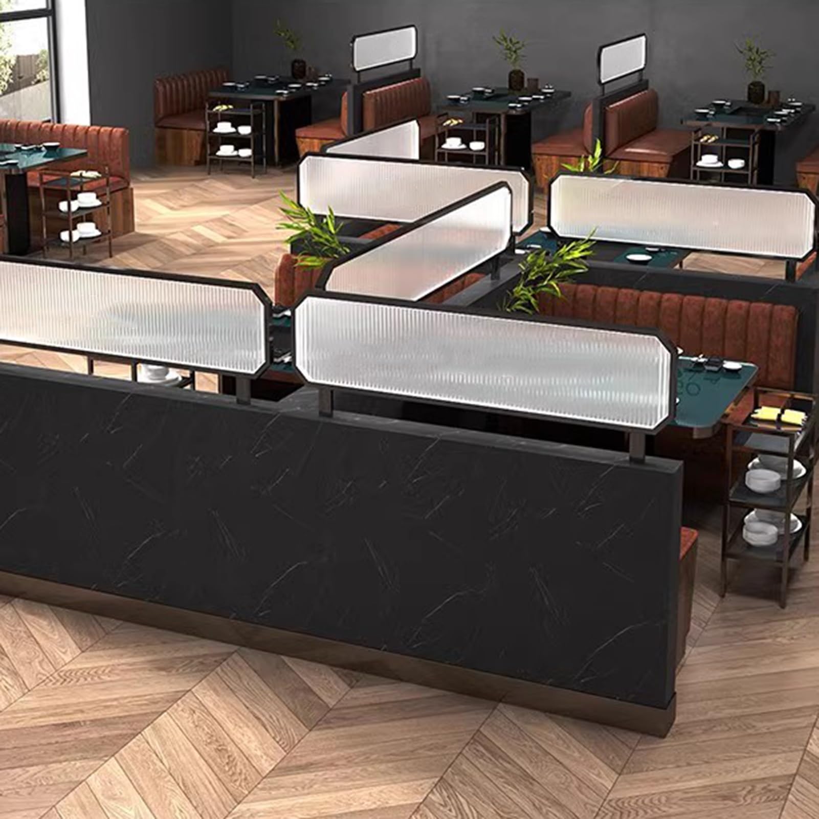 Genérico Mampara de Vidrio con Rayas Negras - Divisor de Comedor de 30 cm de Alto, mampara de privacidad semiprivada para mesas, 120 x 30 cm, Barrera Baja para restaurantes y cafeterías