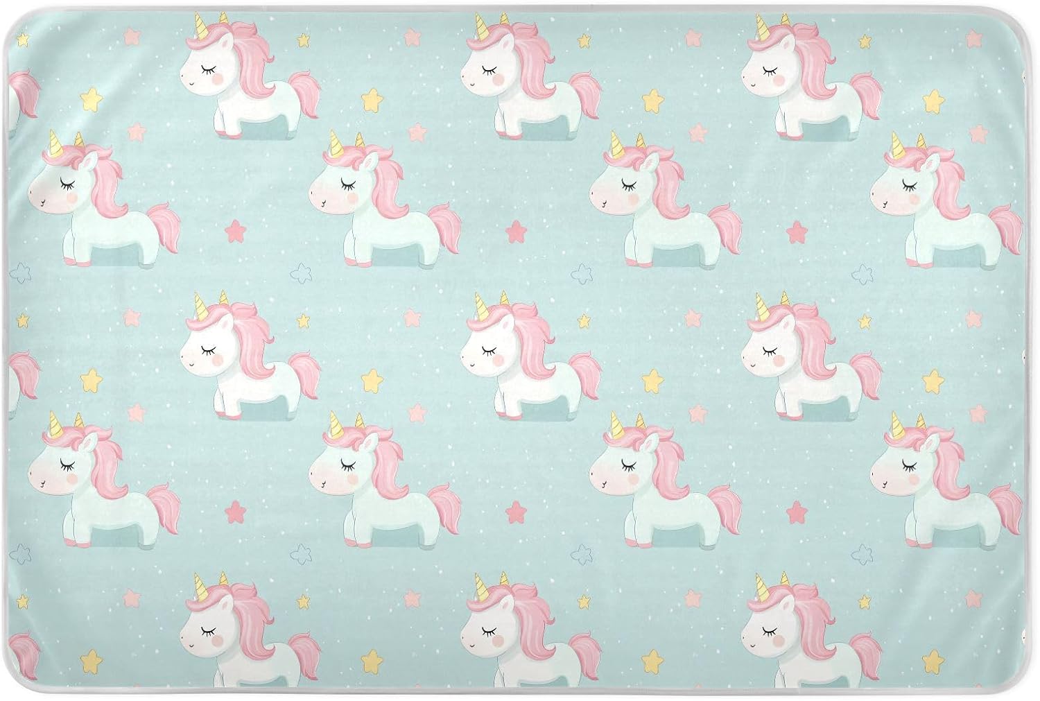 Cartoon Unicorns Cute Green Extra Large Resuable Toddler Mattress Pads Highly Absorbent Potty Training Mats Cute Cool Bed Liners for Children Adults Pets , 52" L x 34" W